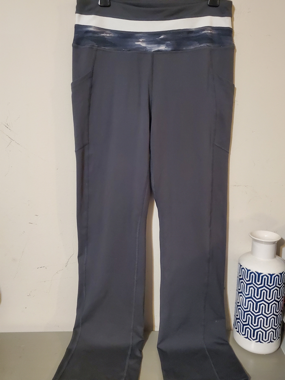 MARIKA Sport Gray Yoga Pants Wide Space Dye Waistband Boot Cut Flare